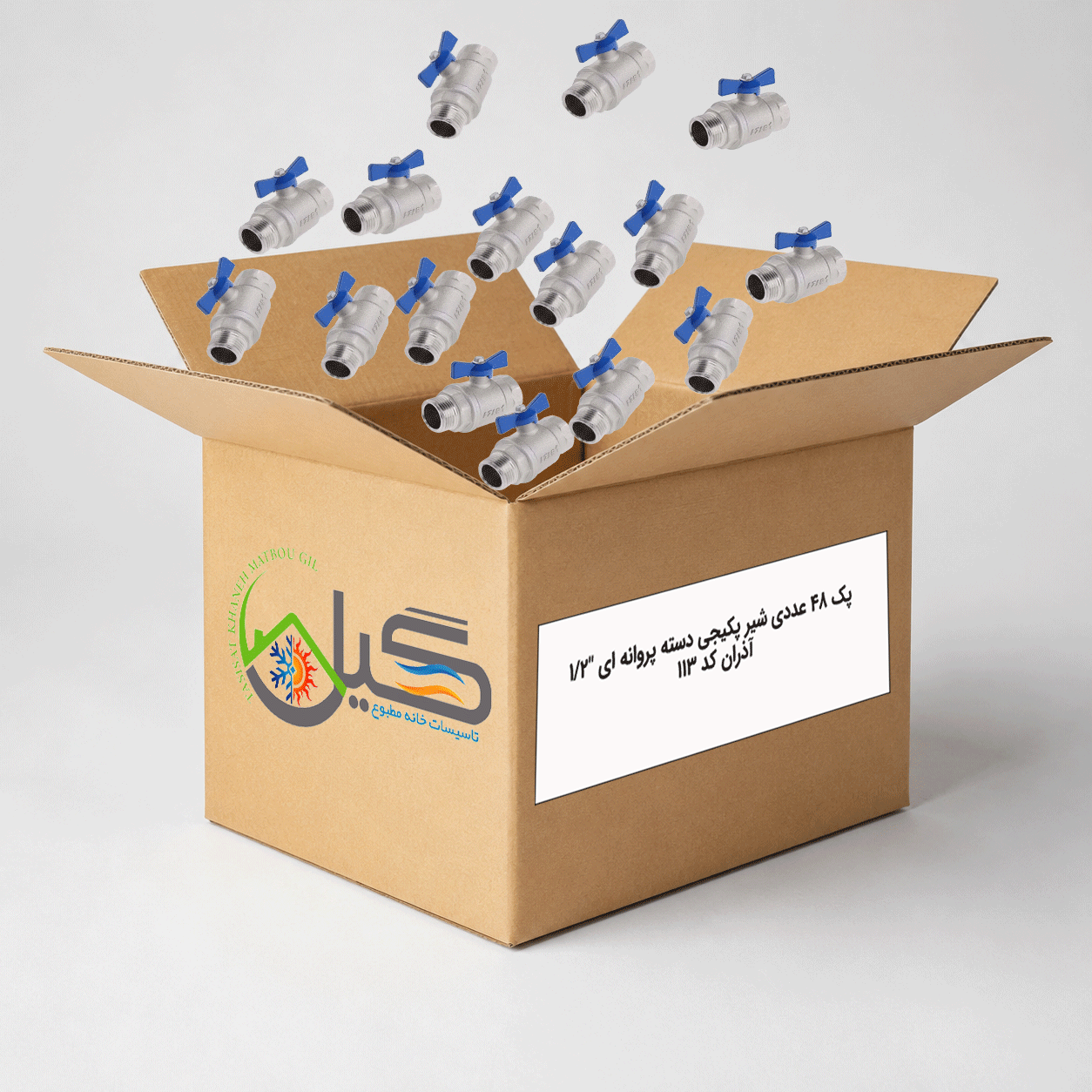 پک 48 عددی شیر پکیجی دسته پروانه ای 1/2 آذران کد 113